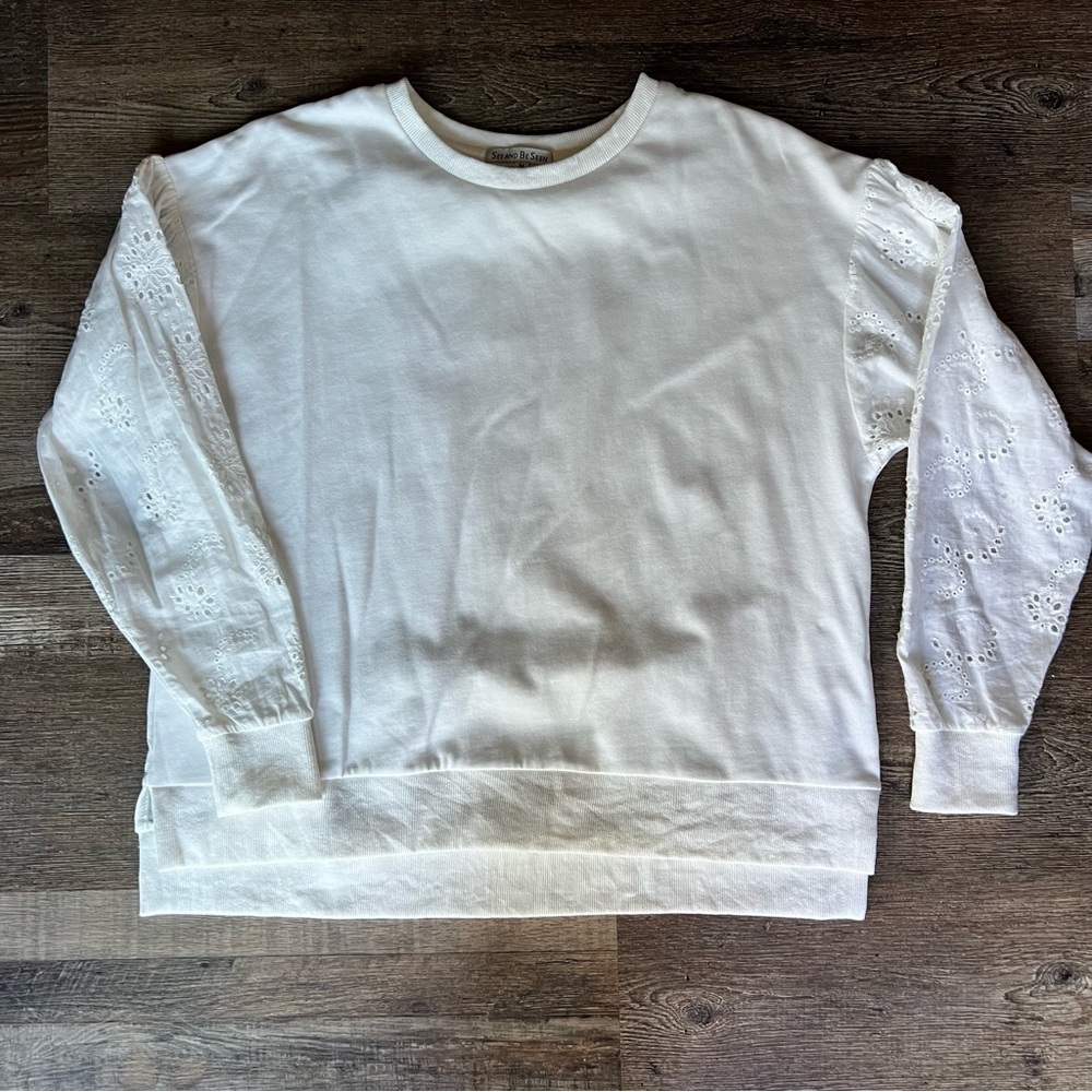 See and Be Seen Eyelet Sleeve Sweatshirt - White